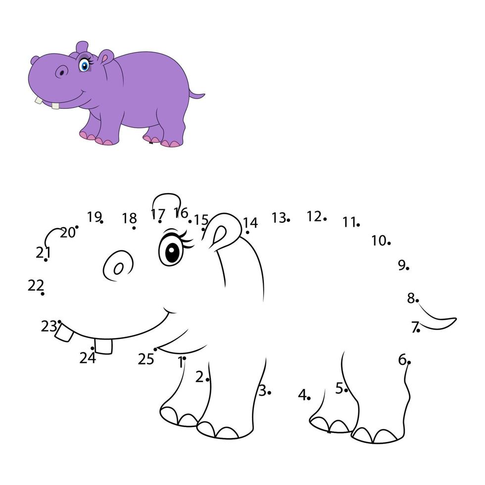 koppla numret för att rita flodhästens pedagogiska spel för barn vektor