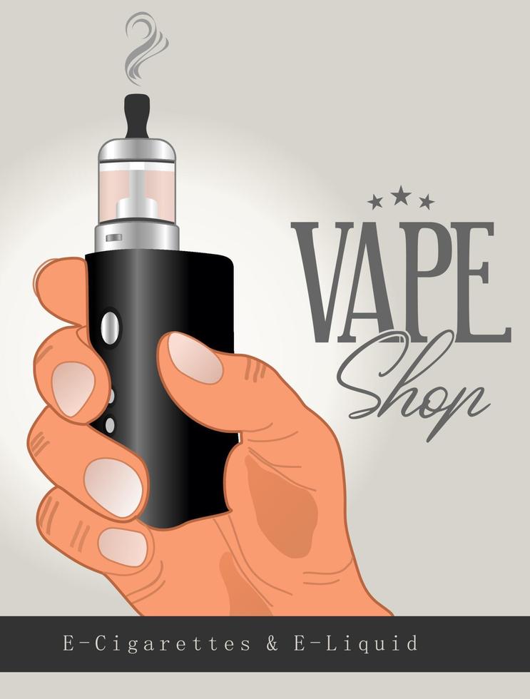 hand som håller vape eller e-cigarett vektor mall för vape shop