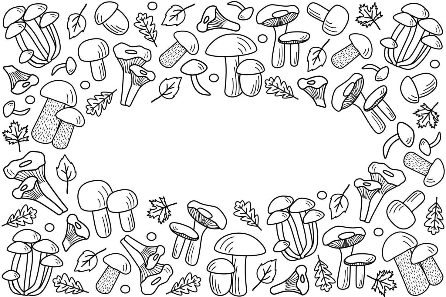 doodle stil svamp ikoner vektor. illustration av boletus, kantareller, honungssvamp, champinjoner, aspsvamp och russula vektor