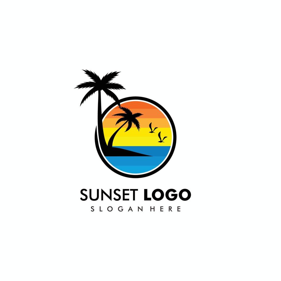 strand, hav, solnedgång, soluppgång, logotypdesign vektorillustration vektor