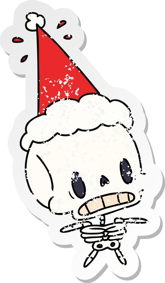 weihnachten beunruhigter aufkleberkarikatur des kawaii skeletts vektor