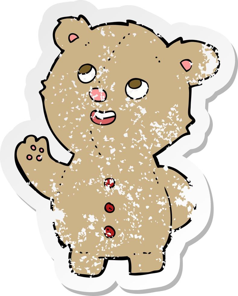 Retro beunruhigter Aufkleber eines niedlichen Teddybären der Karikatur vektor
