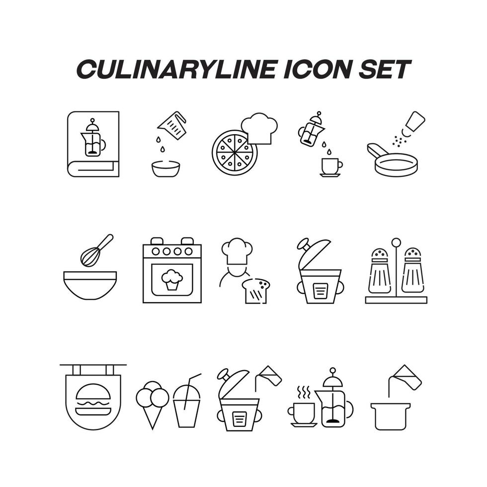kochen, essen und küchenkonzept. Sammlung moderner monochromer Ikonen im flachen Stil. Line-Icon-Set von Küchenutensilien, Kochgeräten und Haushaltsgegenständen vektor