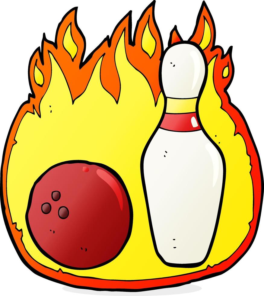 tio pin bowling tecknad symbol med eld vektor