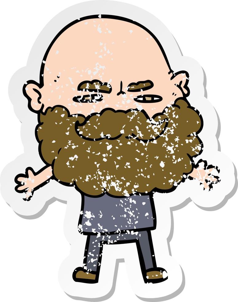 beunruhigter Aufkleber eines Cartoon-Mannes mit stirnrunzelndem Bart vektor