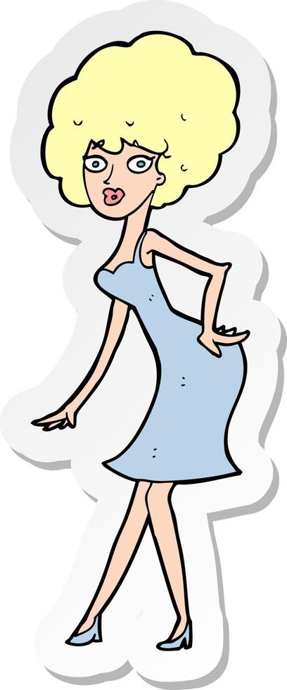 Aufkleber einer Cartoon-Frau, die im Kleid posiert vektor
