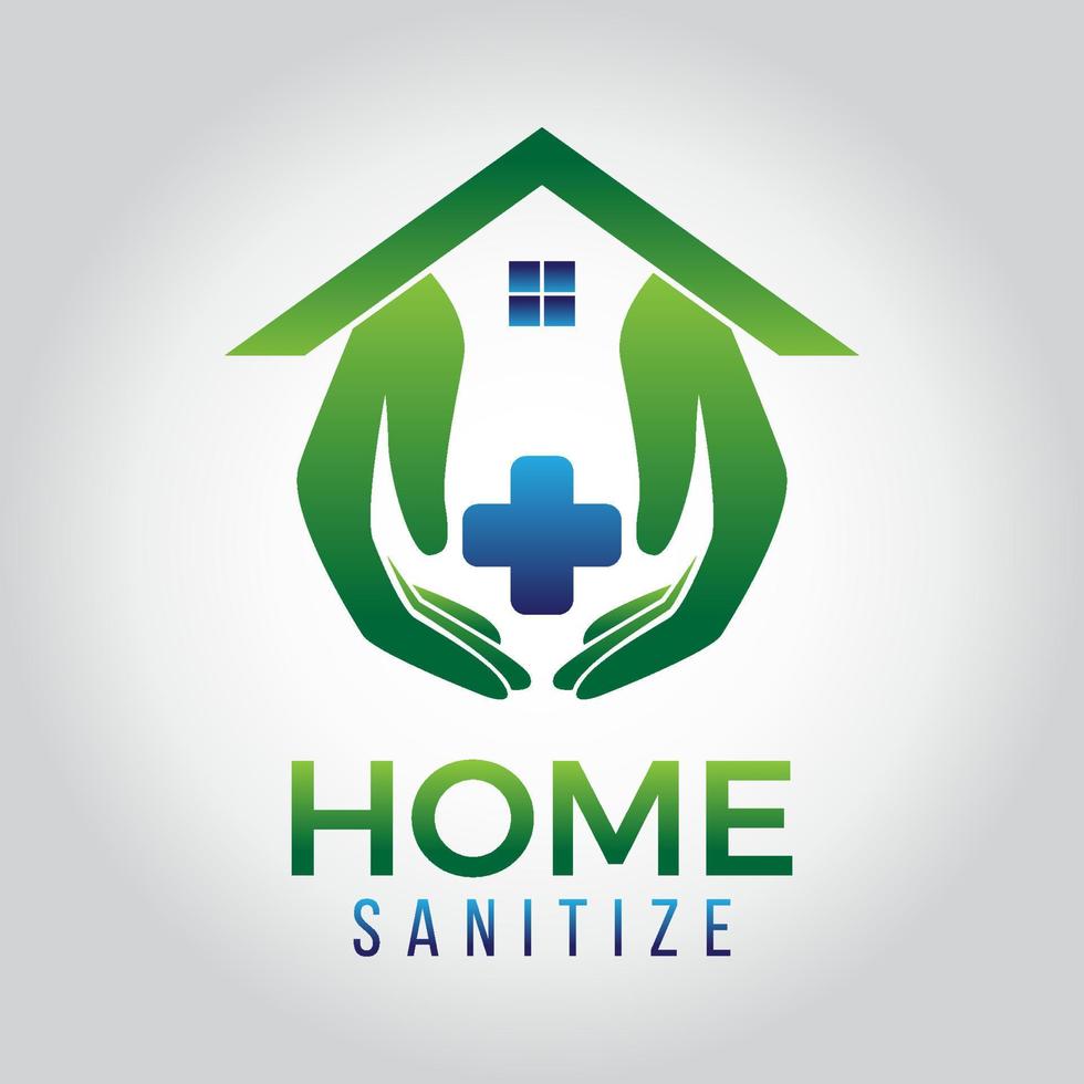 blå och grön modern handhem sanitize logotyp vektor