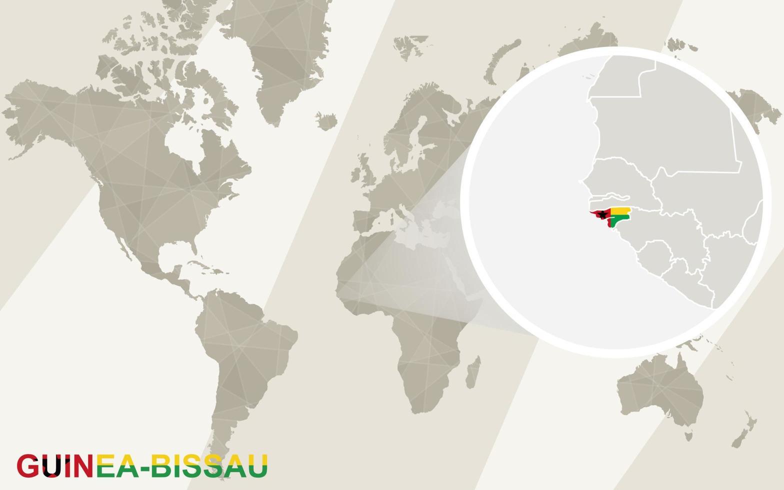 zoom auf guinea-bissau karte und flagge. Weltkarte. vektor