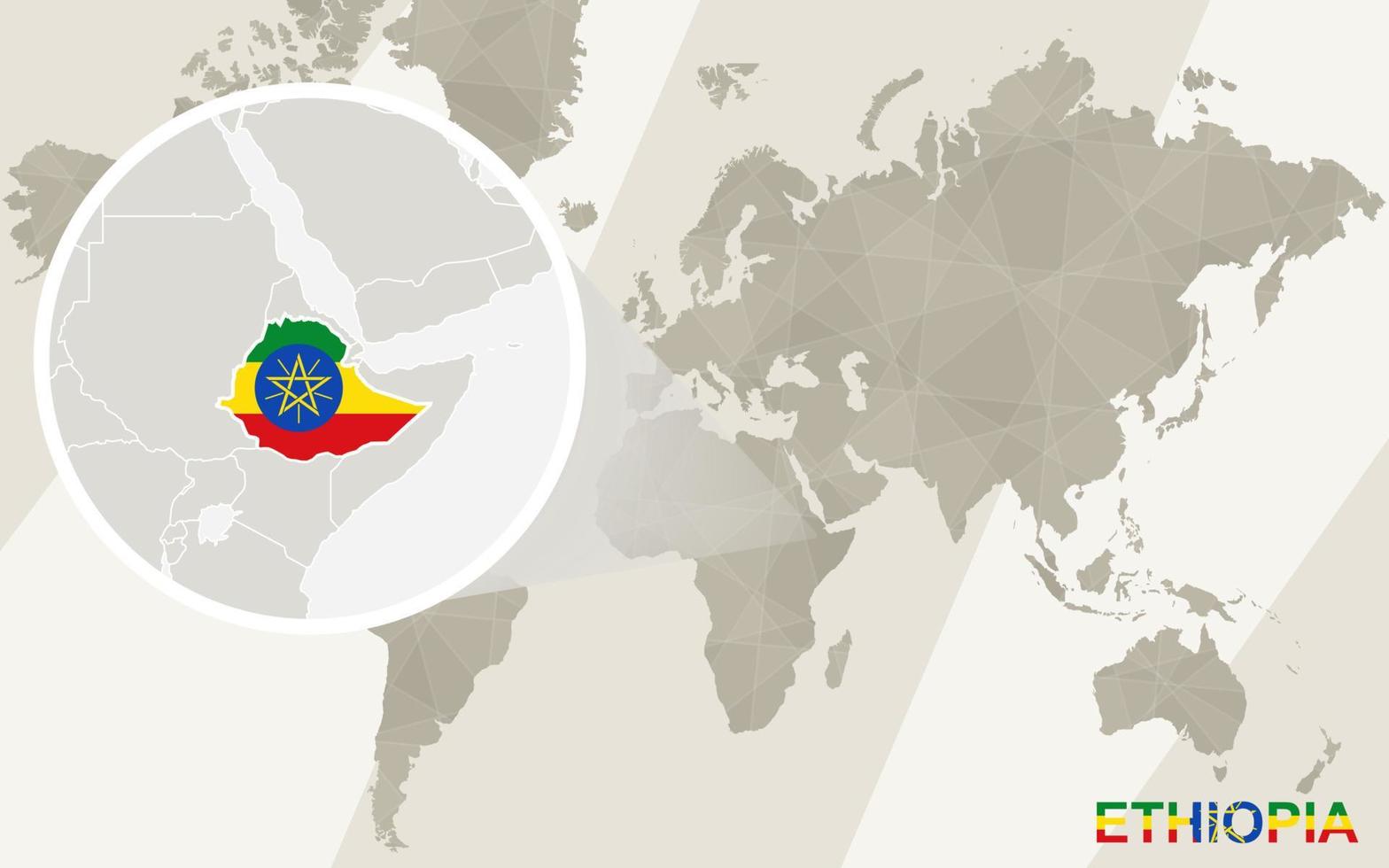 zoom auf äthiopien karte und flagge. Weltkarte. vektor
