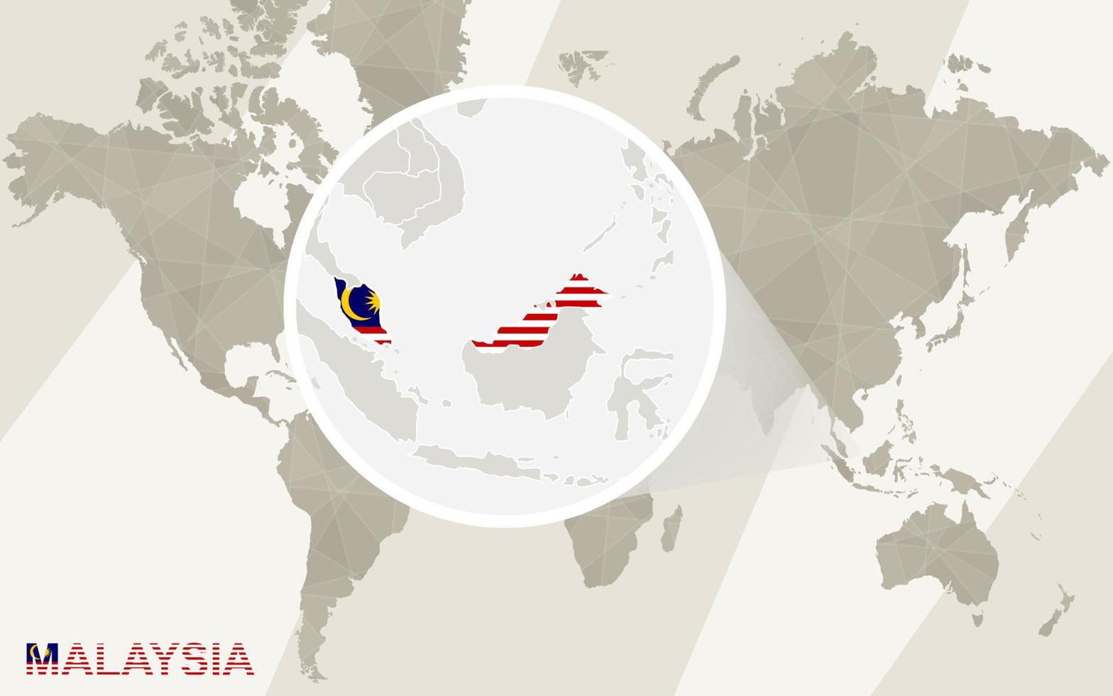 zooma på malaysia karta och flagga. världskarta. vektor