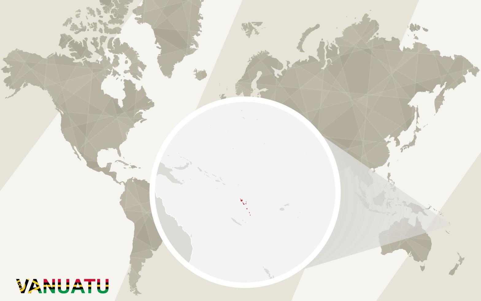 Zoom auf Vanuatu-Karte und Flagge. Weltkarte. vektor