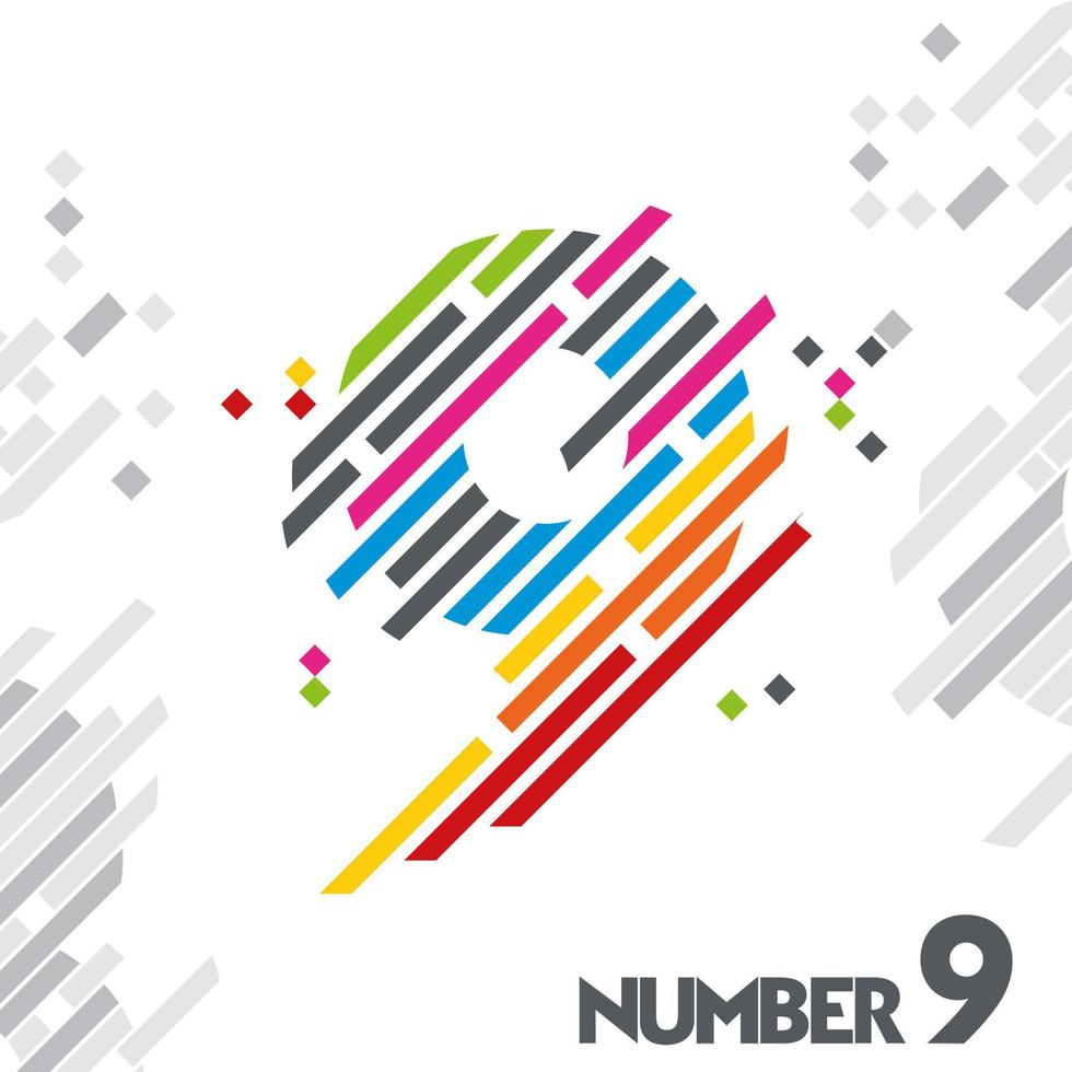 nummer 9 med unik färglinjedesign vektor