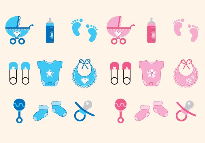 Baby-Dusche Icons Mädchen und Junge vektor