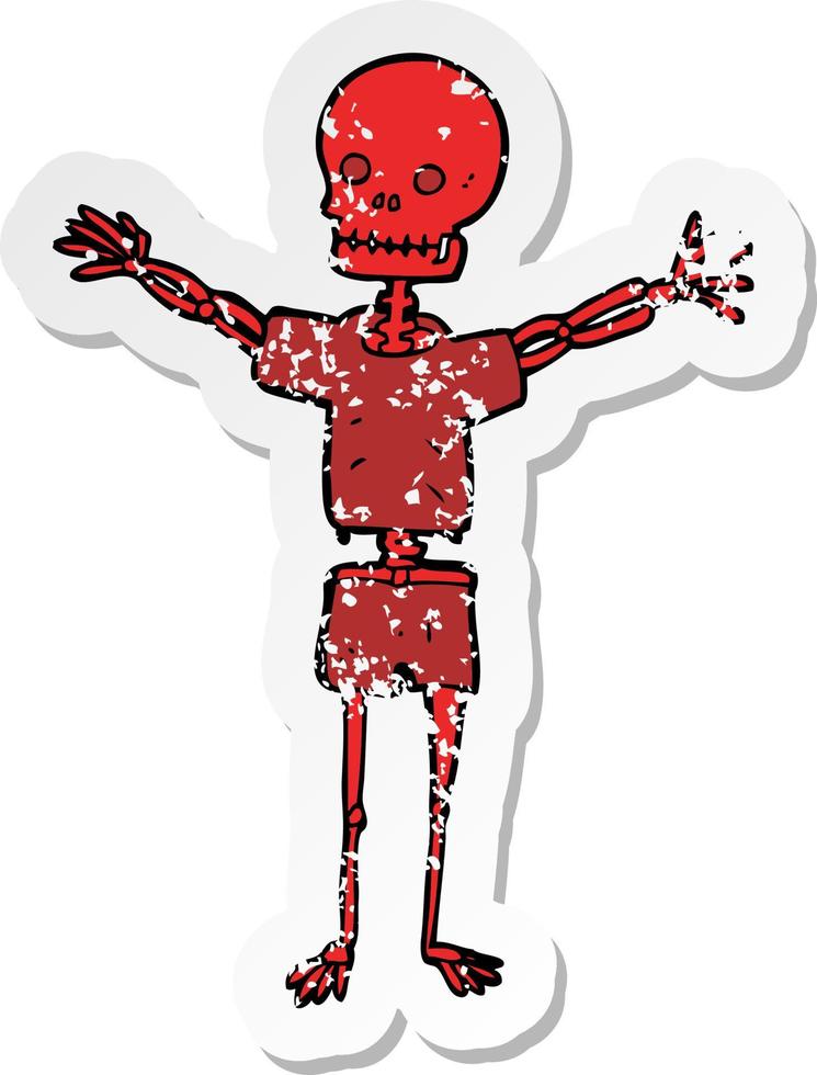 Retro-Distressed-Aufkleber eines Cartoon-Skeletts in Kleidung vektor
