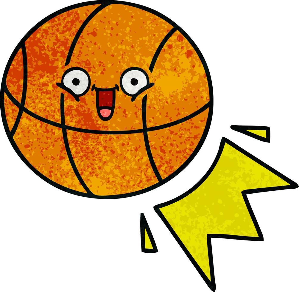 Retro-Grunge-Textur-Cartoon-Basketball vektor