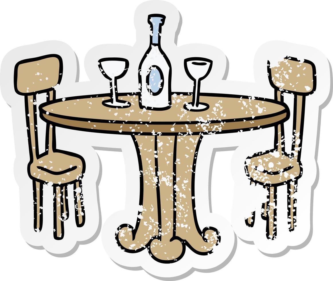 nödställda klistermärke tecknad doodle middagsbord och drinkar vektor