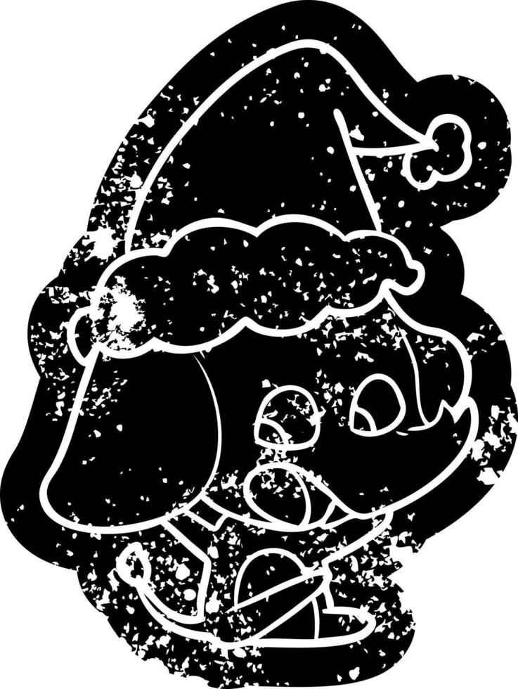 niedliche cartoon-distressed-ikone eines elefanten mit weihnachtsmütze vektor