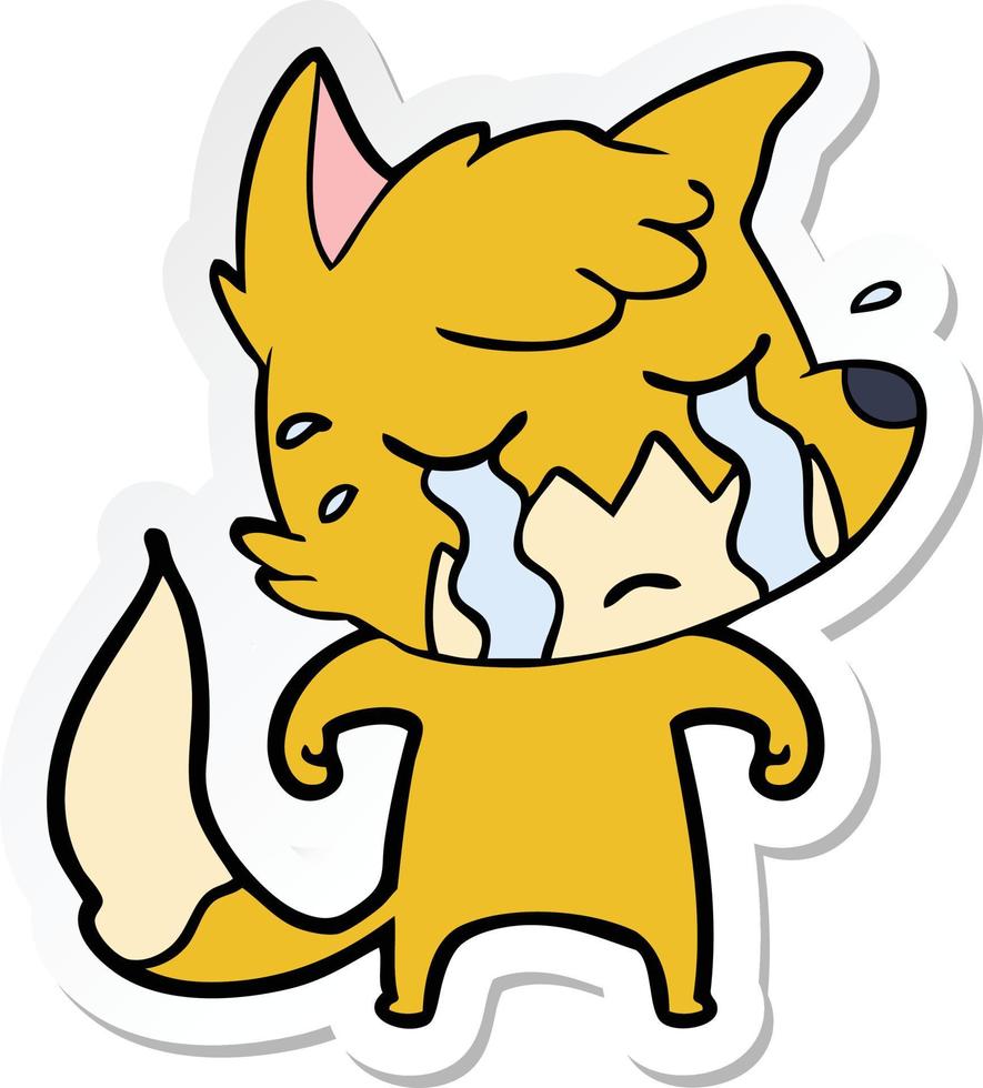 Aufkleber eines Cartoons mit weinendem Fuchs vektor