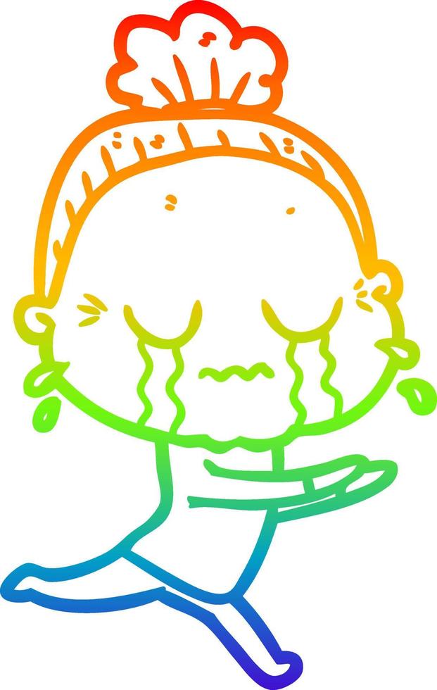 Regenbogen-Gradientenlinie Zeichnung Cartoon weinende alte Dame vektor