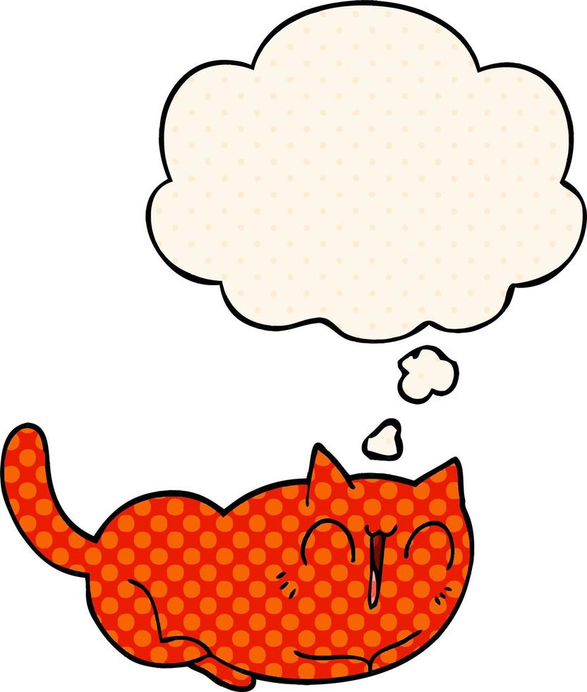 glad tecknad katt och tankebubbla i serietidningsstil vektor