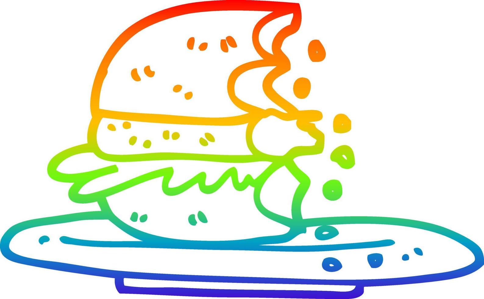 Regenbogen-Gradientenlinie Zeichnung Cartoon halb gegessen Burger vektor