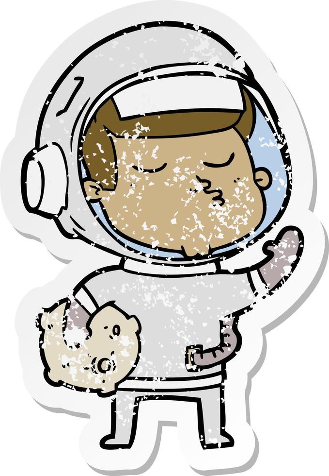 bedrövad klistermärke av en tecknad självsäker astronaut vektor