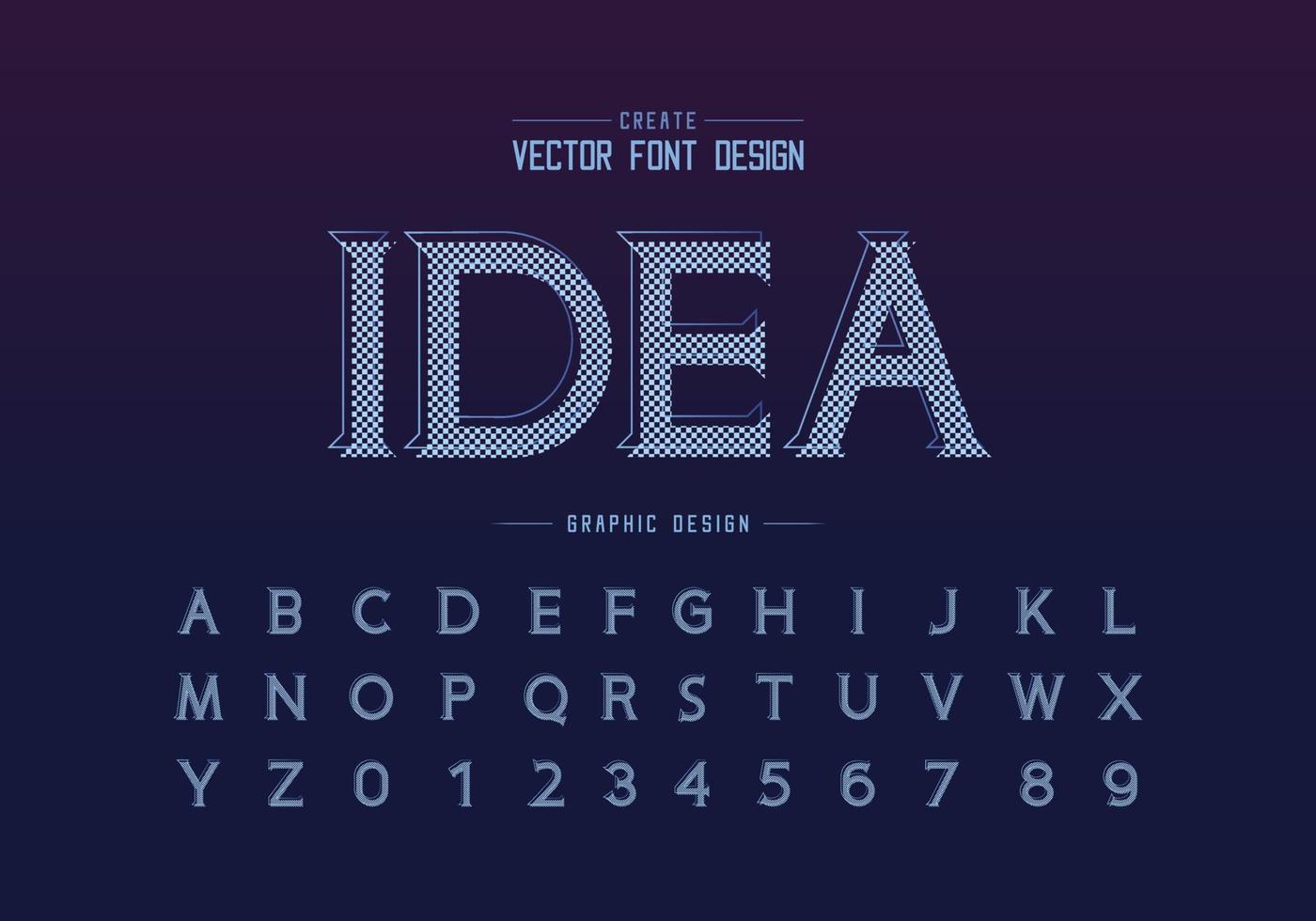Pixelschrift und Alphabetvektor, Buchstaben- und Zahlendesign der Ideenschrift, grafischer Text auf Hintergrund vektor