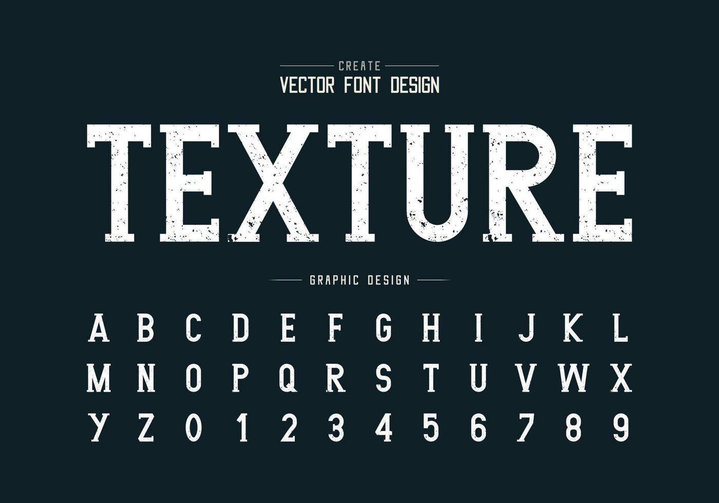 Textur-Schriftart und Grunge-Alphabet-Vektor, raues Schreibstil-Schriftbild-Buchstaben- und Zahlendesign vektor