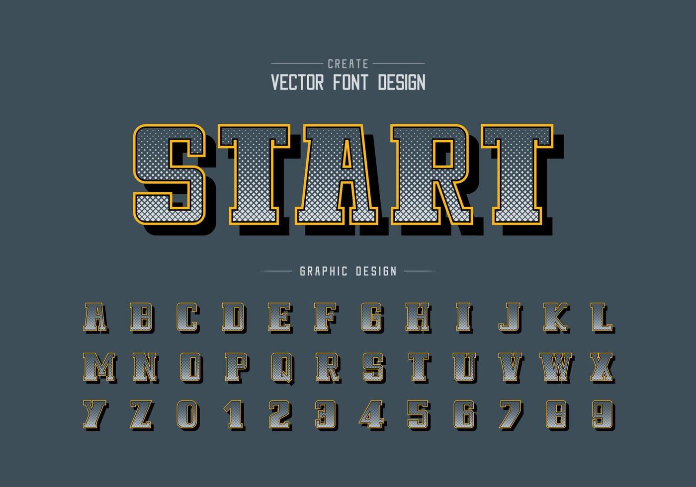 halvton fyrkantig fet stil och alfabet vektor, digital script och nummer design, grafisk text på bakgrunden vektor