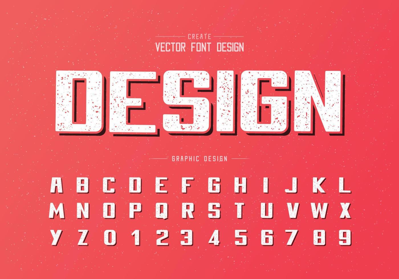 textur fet stil och alfabet vektor, skriva typsnitt och nummer design, grafisk text på grunge bakgrund vektor