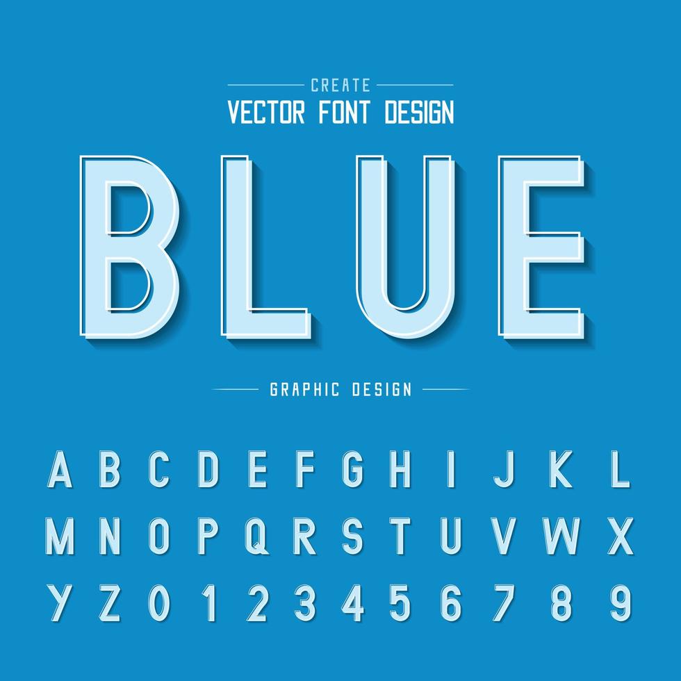 schrift- und alphabetvektor, retro-briefdesign und schattengrafiktext auf blauem hintergrund vektor
