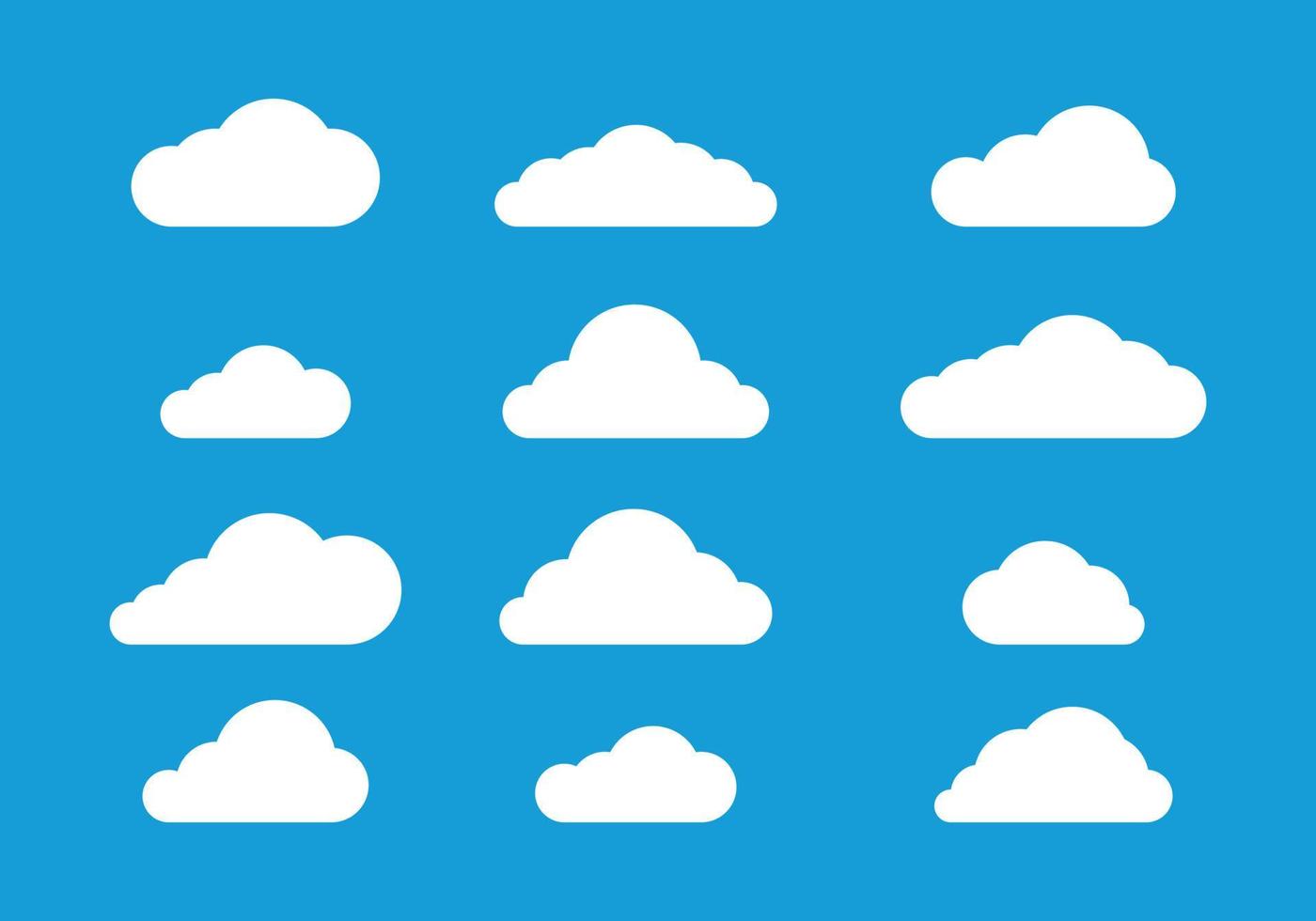 flaches Wolkendesign auf blauem Hintergrund, Symbolwolken-Vektorsatz, Grafik bewölkt vektor