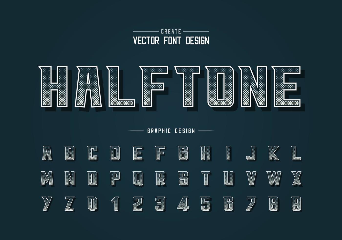 halvtons fyrkantiga teckensnitt och alfabetsvektor, digital fet modern typsnitt och bokstavsnummer design vektor