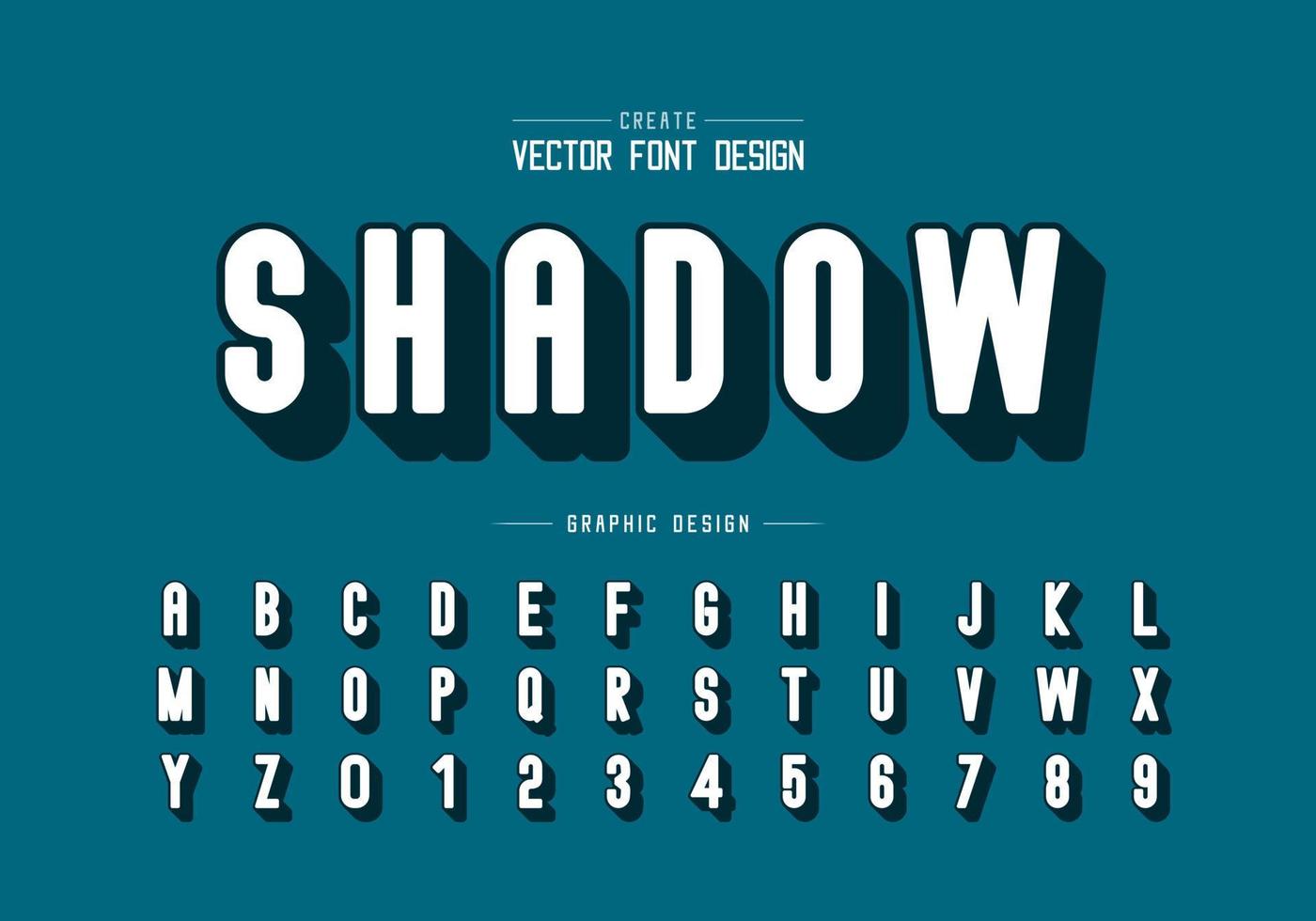 Schattenschrift und runder Alphabetvektor, Buchstabenschrift und Zahlendesign, grafischer Text im Hintergrund vektor