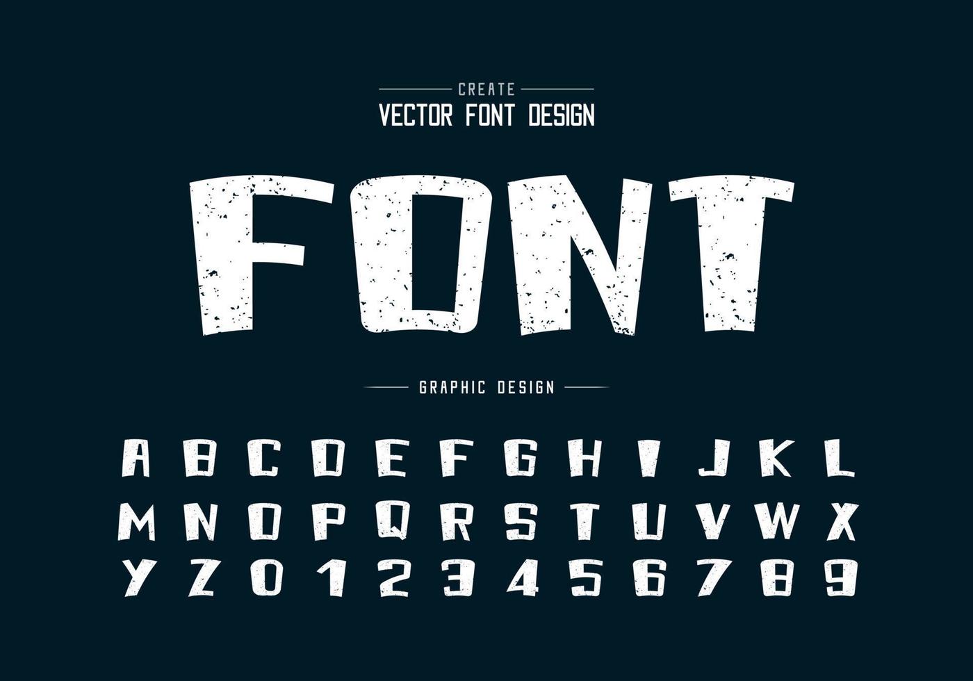 Textur-Schriftart und Grunge-Alphabet-Vektor, grobe Cartoon-Fettschrift und Zahlendesign vektor