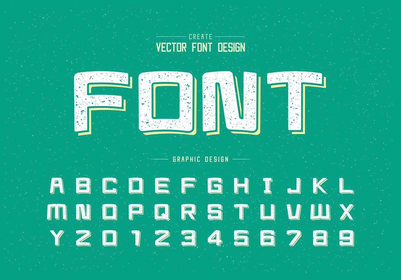 textur tecknad teckensnitt och alfabet vektor, fyrkantig typsnitt bokstav och nummer design, grafisk text på bakgrunden vektor