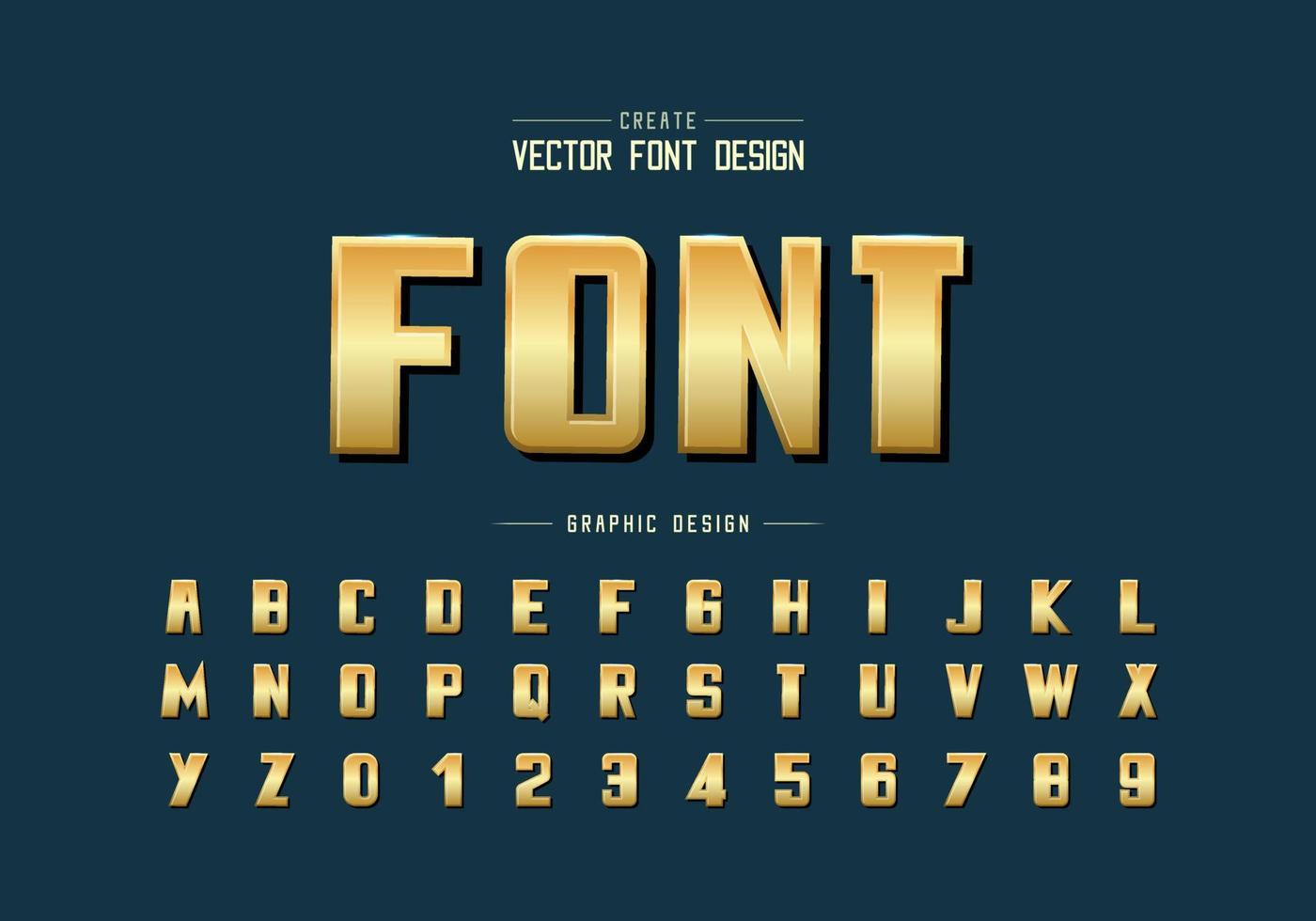 guld teckensnitt och fet alfabet vektor, gyllene typsnitt och nummer design, grafisk text på bakgrund vektor