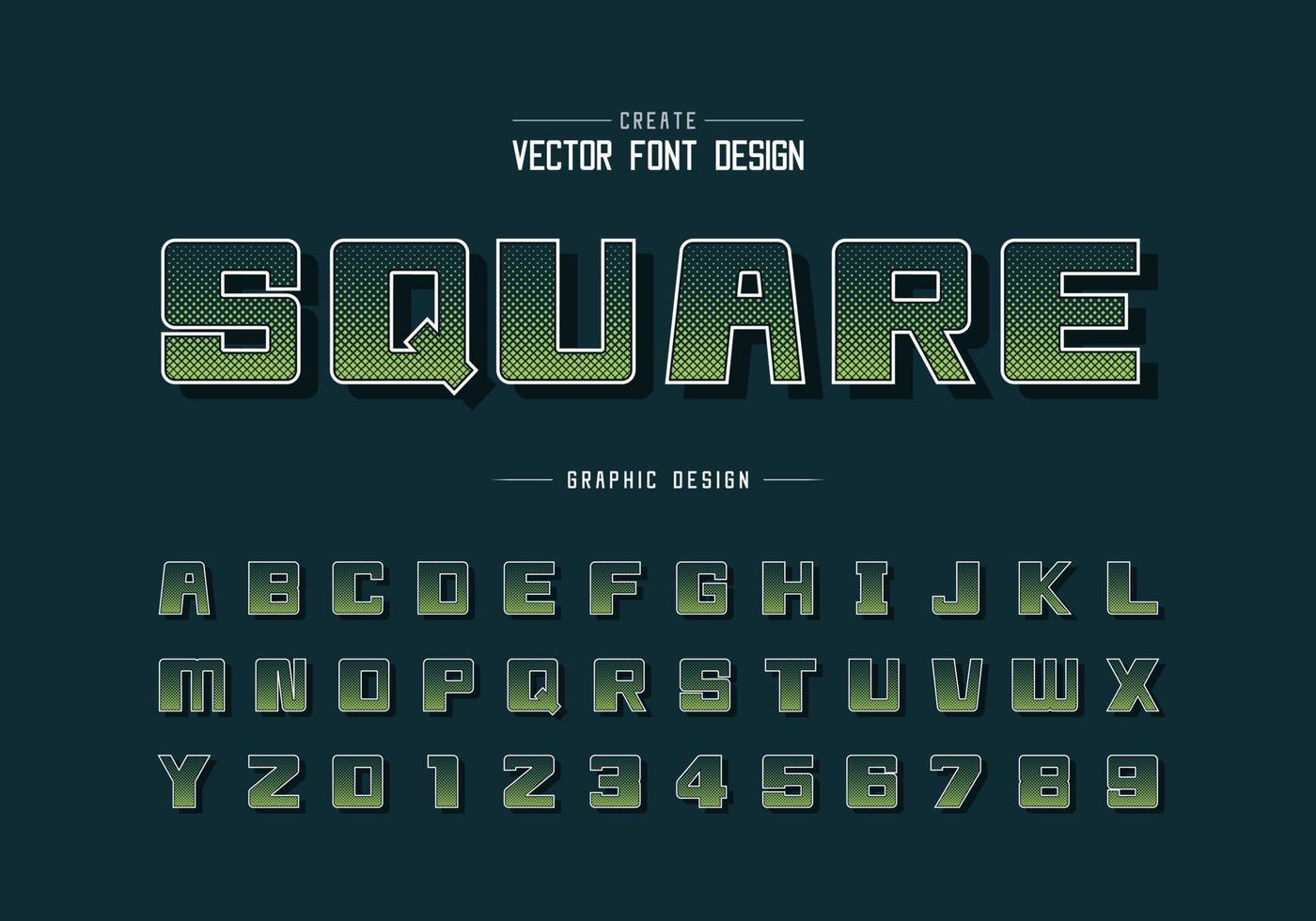 halvton fet stil och alfabet vektor, digital fyrkantig typsnitt bokstav och nummer design vektor