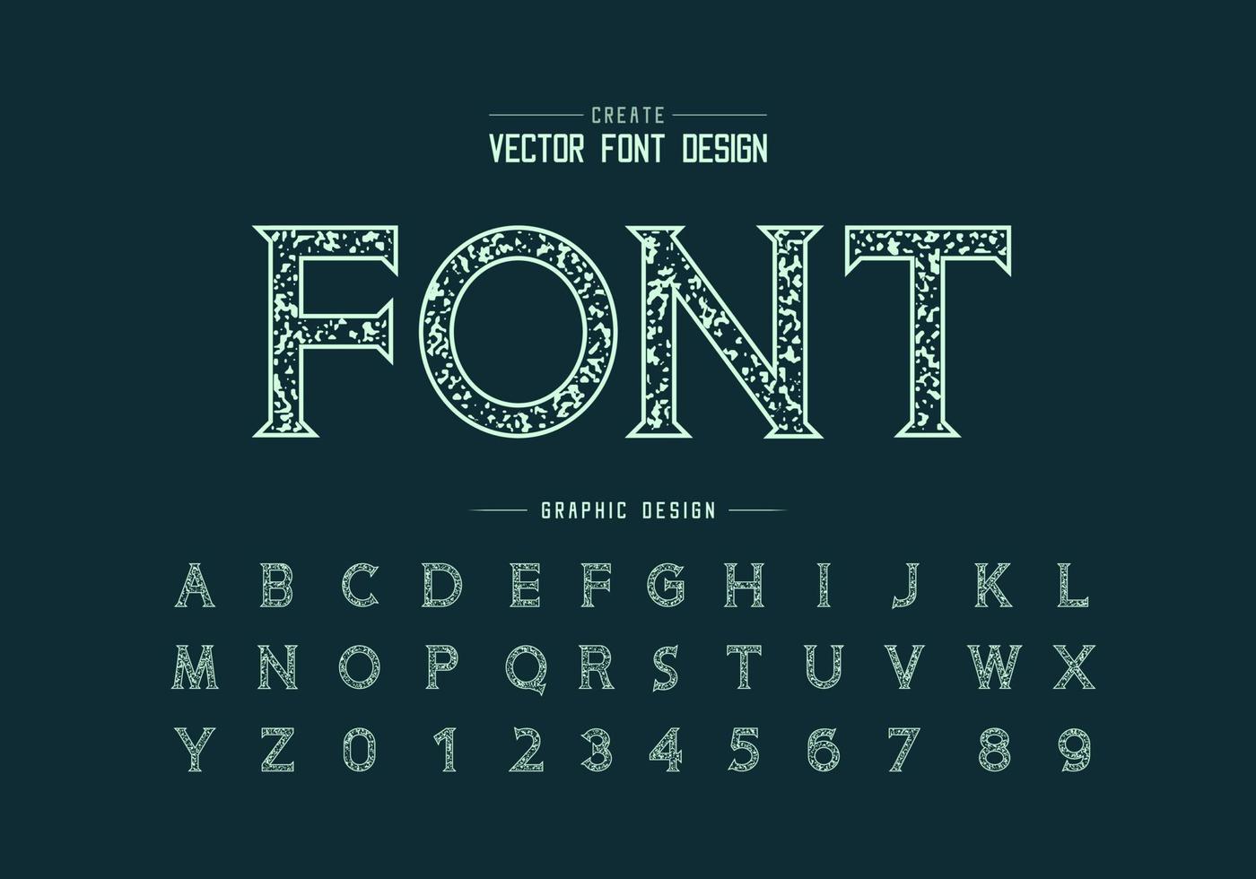 Textur-Schriftart und Grunge-Alphabet-Vektor, grobe Idee, Buchstaben- und Zahlendesign vektor