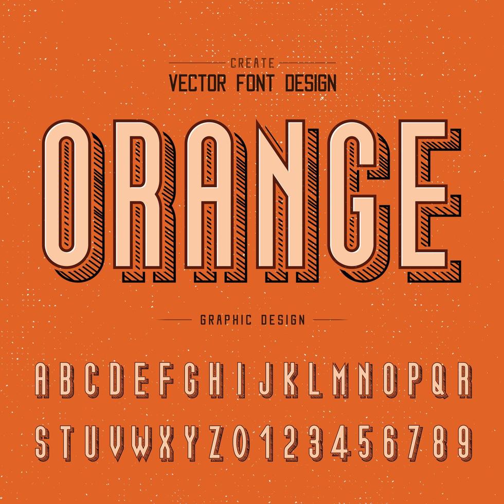 teckensnitt och alfabetsvektor, skiss bokstavsdesign och grafisk text på orange bakgrund vektor