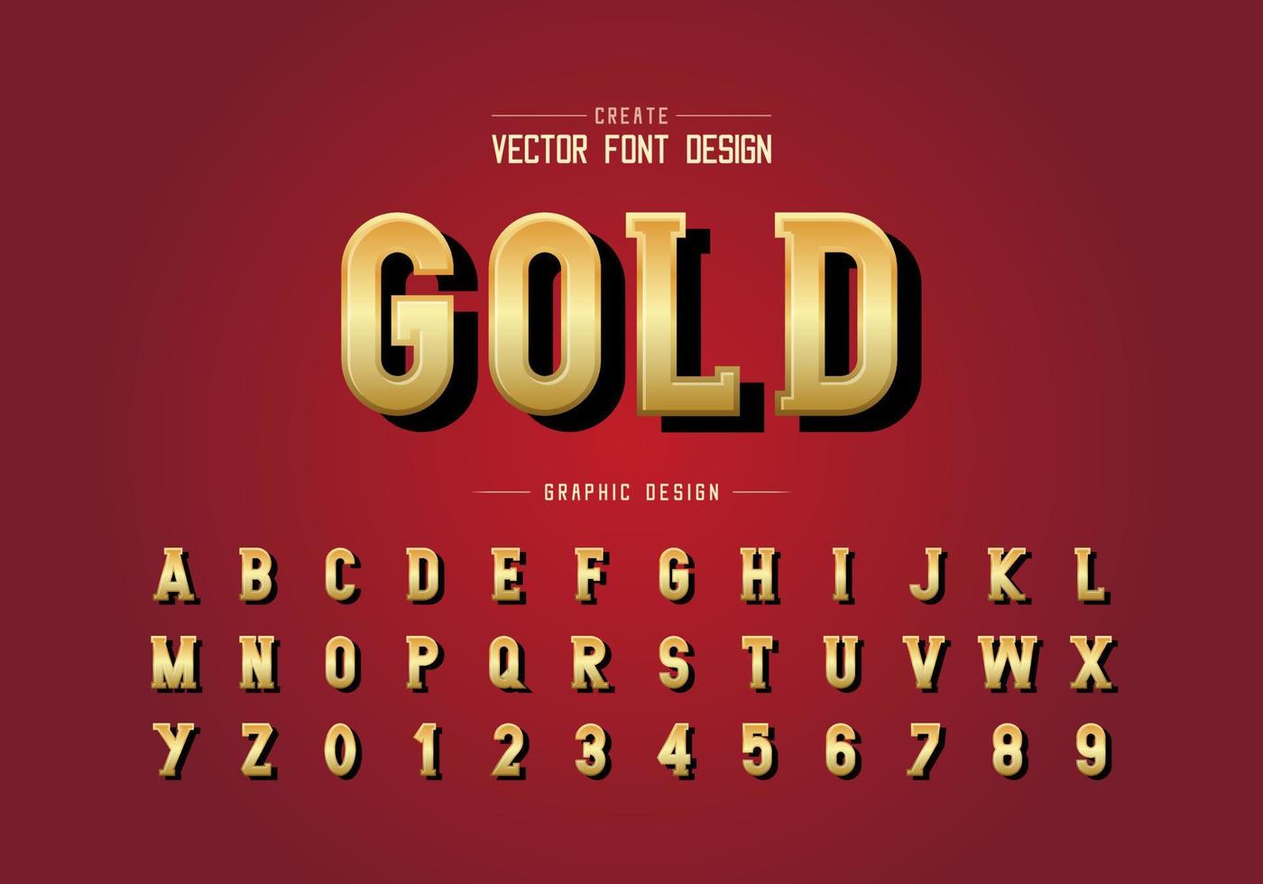 guld teckensnitt och alfabet vektor, gyllene skrivstil typsnitt bokstav och nummer design vektor
