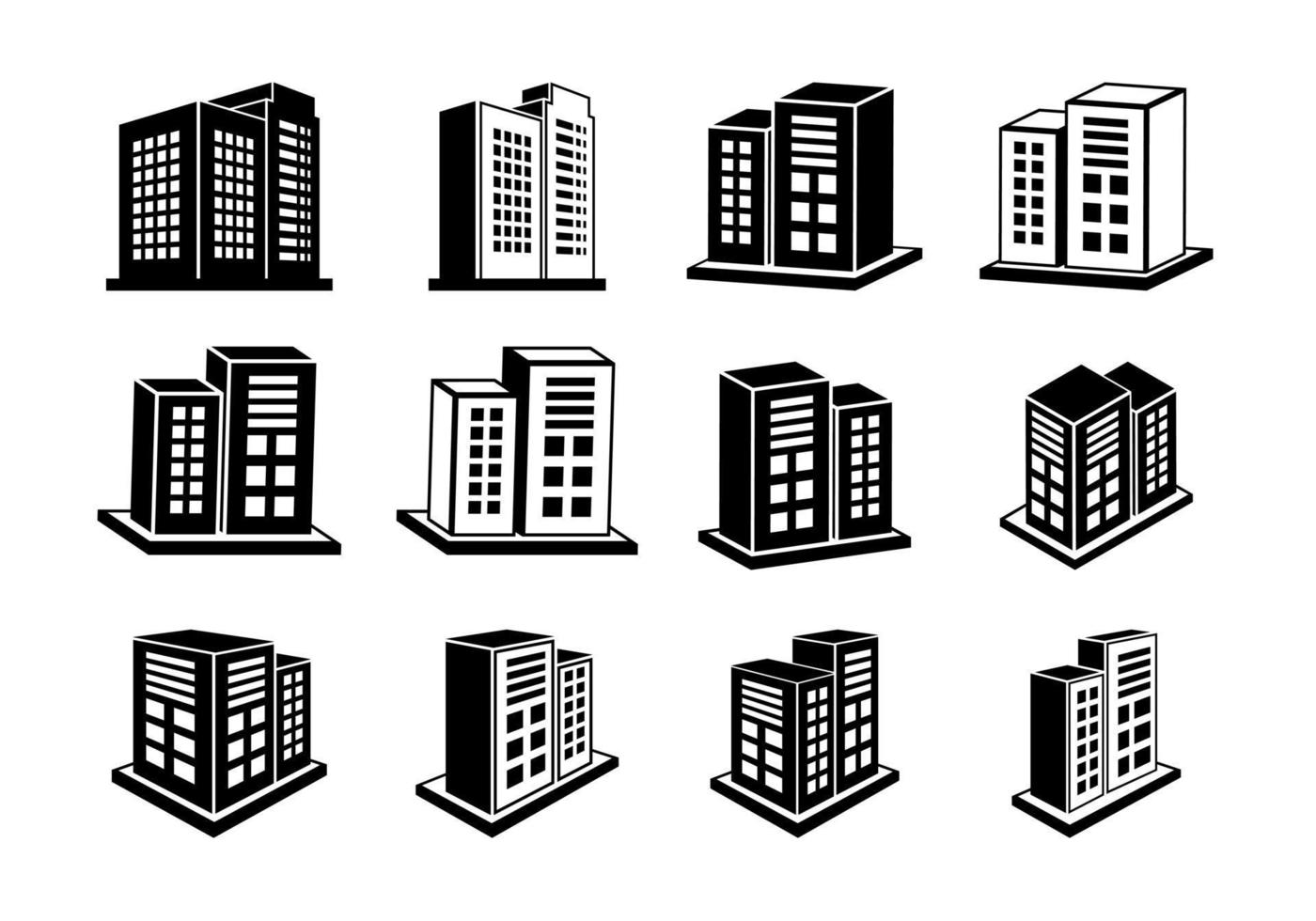 företag ikoner set, 3d-byggnader vektor samling på vit bakgrund, perspektiv modern konstruktion