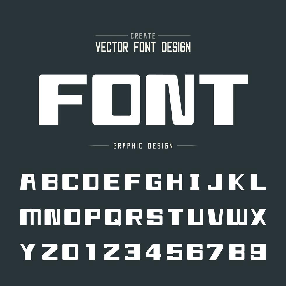 fet stil och alfabet vektor, fyrkantig typsnitt bokstav och siffror design, grafisk text på bakgrunden vektor