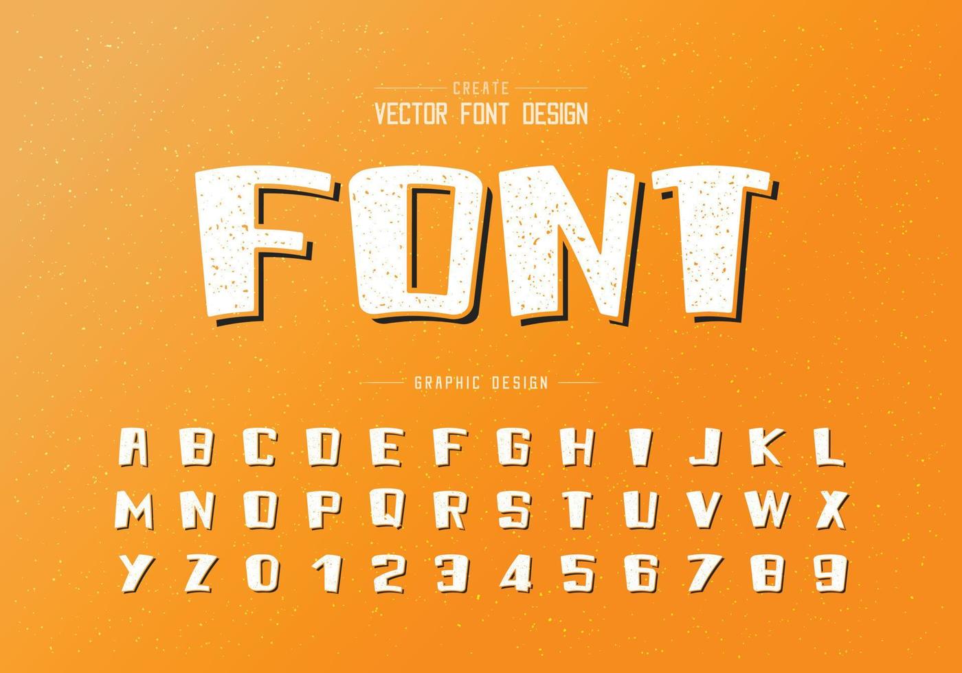 Textur-Cartoon-Schrift und Alphabet-Vektor, Fettschrift und Zahlendesign, grafischer Text auf Grunge-Hintergrund vektor