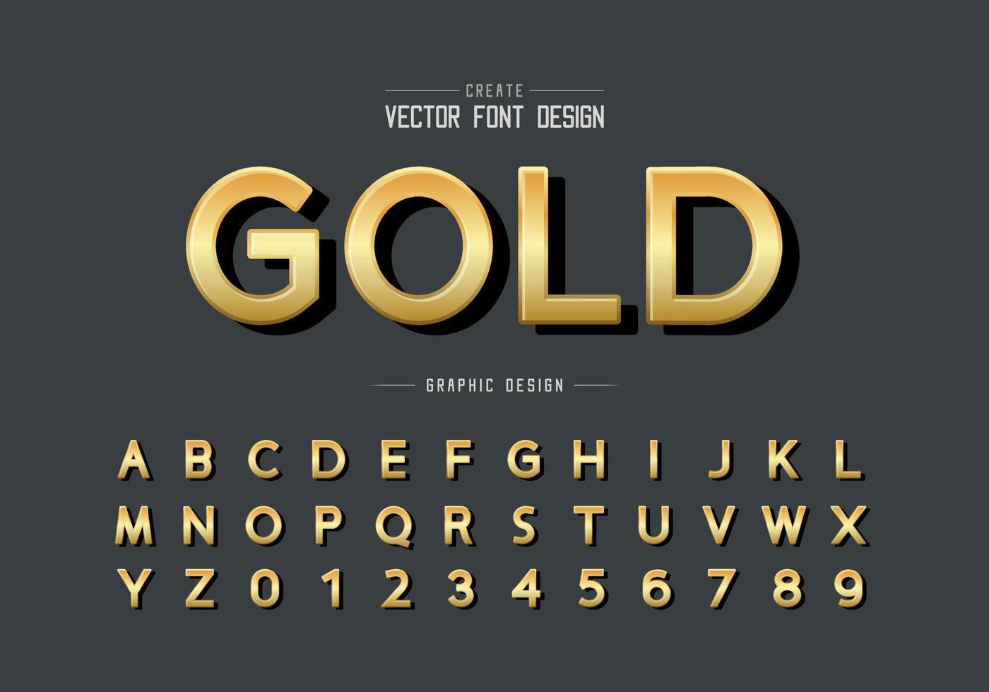 Goldschrift und Alphabetvektor, goldene Designschrift und Zahl, grafischer Text vektor