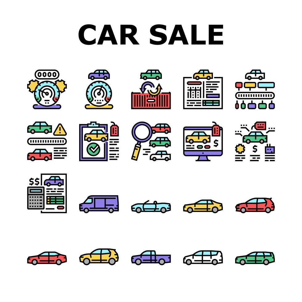 begagnad bil försäljning bil service ikoner set vektor