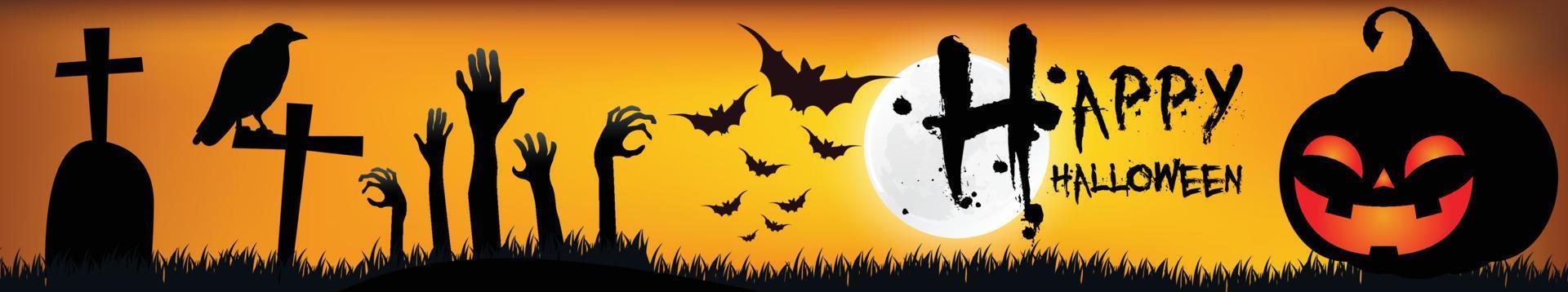 Halloween-Poster, Nachthintergrund mit gruseligem Schloss und Kürbissen, Illustration. grußkarten-halloween-feier, halloween-partyplakat. vektor