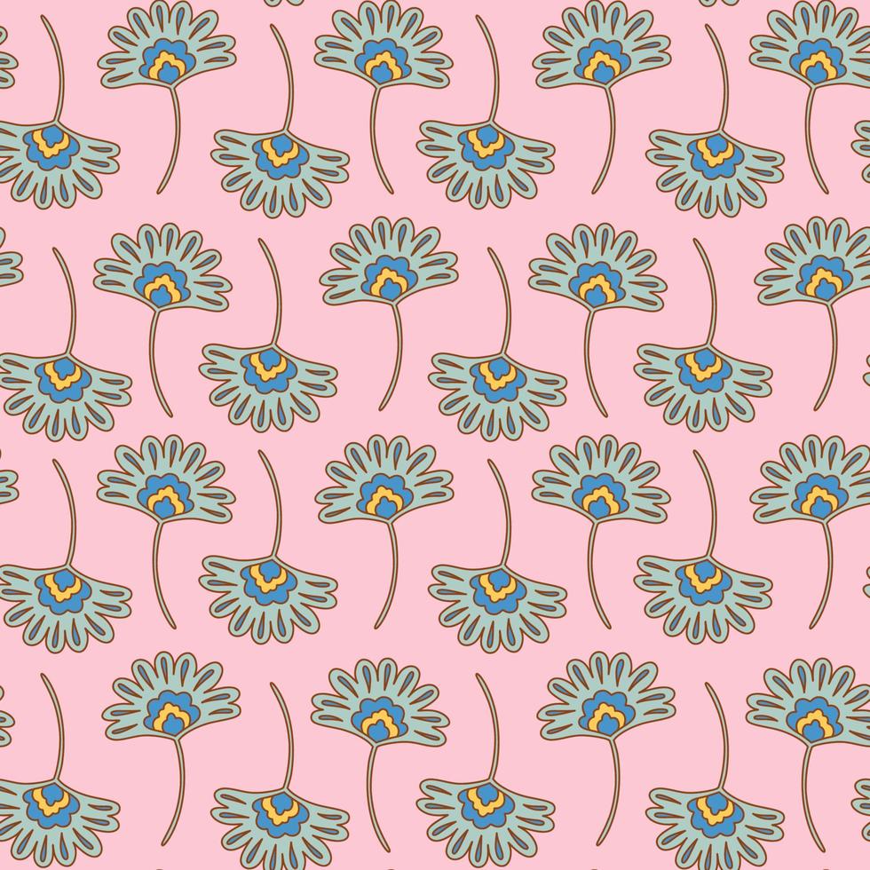 groovy retro boho blomma sömlösa mönster, vintage 70-talet digitalt papper. handritad blomma rosa bakgrund för tyg, textil, pappersvaror, tapeter vektor