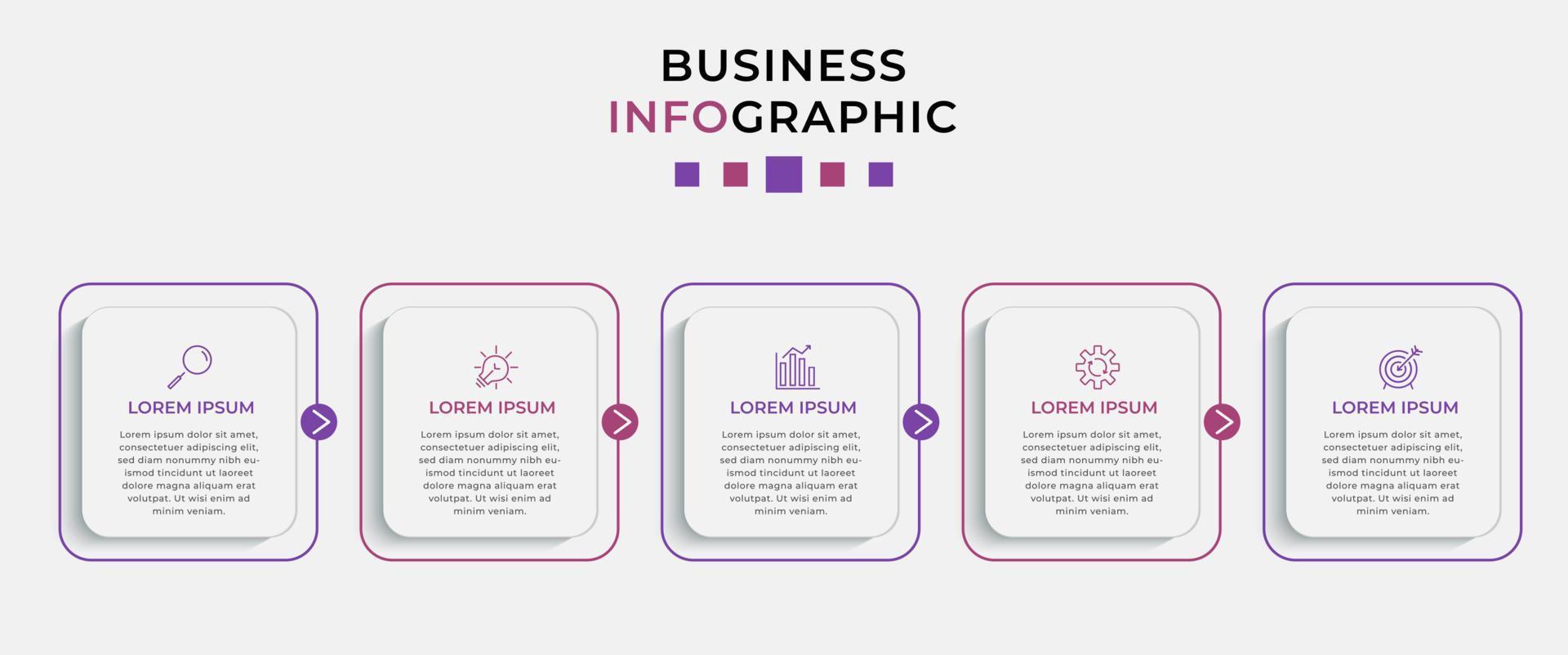 vektor infographic design affärsmall med ikoner och 5 alternativ eller steg. kan användas för processdiagram, presentationer, arbetsflödeslayout, banner, flödesschema, infograf