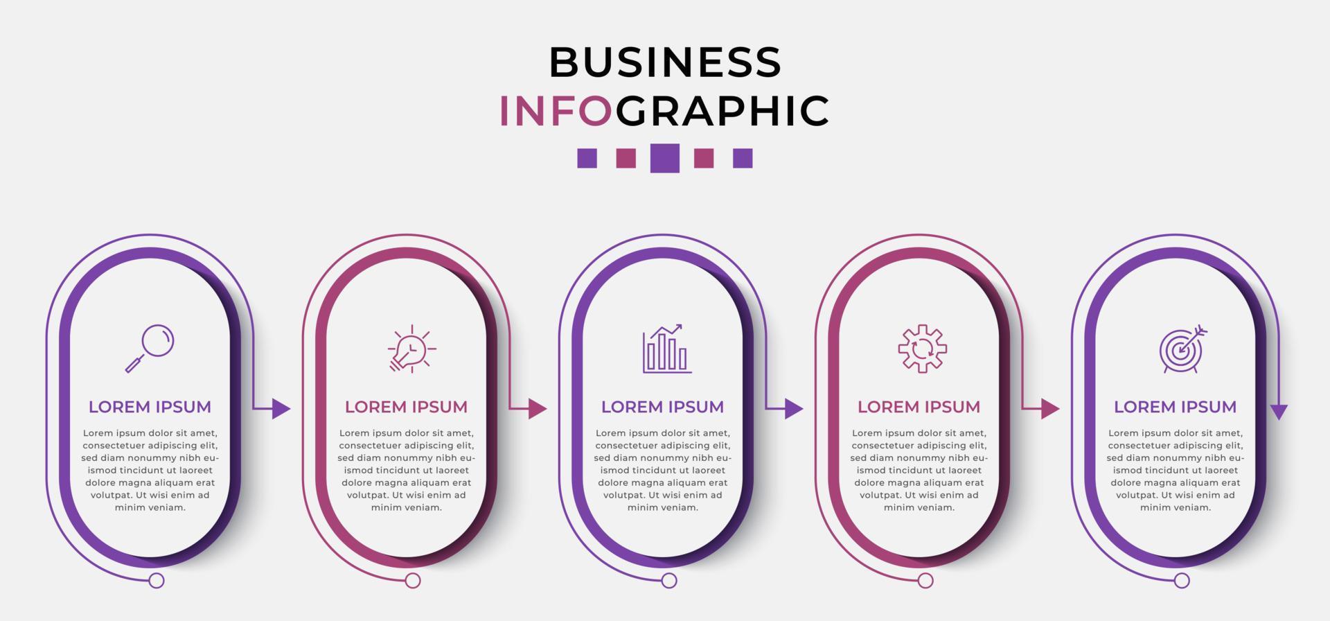 vektor infographic design affärsmall med ikoner och 5 alternativ eller steg. kan användas för processdiagram, presentationer, arbetsflödeslayout, banner, flödesschema, infograf